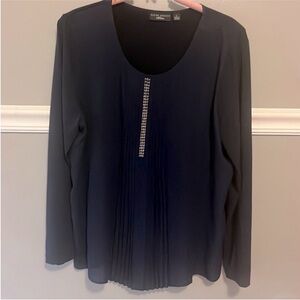 Susan Graver Beaded Navy Pleated Women's Top